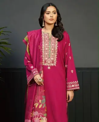 3 Pcs Women's Unstitched Embroidered Suit 