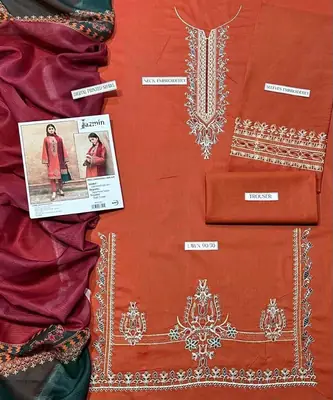 3 Pcs Women's Unstitched Embroidered Suit  thumbnail 2