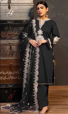 3 Pcs Women's Unstitched Embroidered Suit 