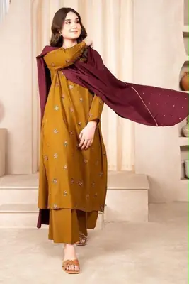 3 Pcs Women's Unstitched Embroidered Suit 