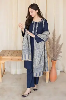 3 Pcs Women's Unstitched Embroidered Suit 