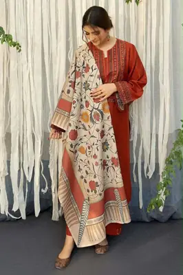 3 Pcs Women's Unstitched Embroidered Suit 