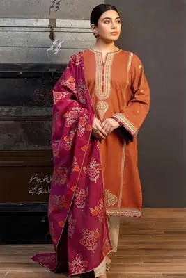 3 Pcs Women's Unstitched Embroidered Suit 