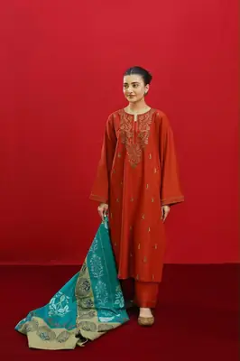 3 Pcs Women's Unstitched Embroidered Suit