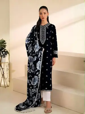 3 Pcs Women's Unstitched Embroidered Suit