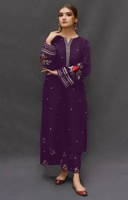 2 Pcs Women's Unstitched Embroidered Suit
