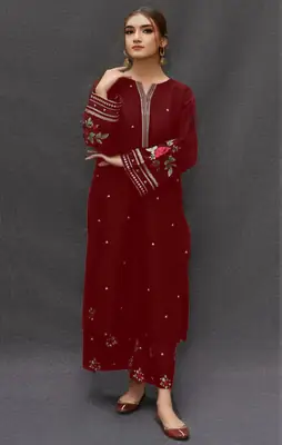 2 Pcs Women's Unstitched Embroidered Suit