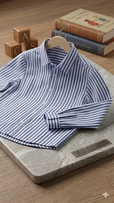 Boys Striped Cotton Shirt Blue 3-4Yrs