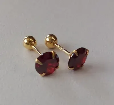 Gold Plated Ruby Stud Earrings for Women 2 Pcs