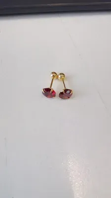 Gold Plated Ruby Stud Earrings for Women 2 Pcs thumbnail 2
