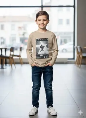 Boy's Beige Printed Sweatshirt 7-14 Years