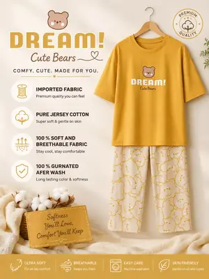 2 Pcs Women's Stitched Cotton Jersey Printed Night Suit