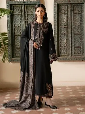 Black Embroidered 3-Piece Lawn Suit for Eid & Weddings thumbnail 2