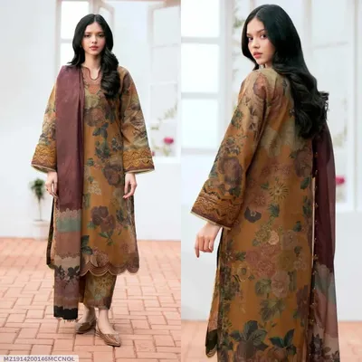 Brown Swiss Lawn 3Pcs Printed Suit for Women thumbnail 1