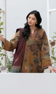 Brown Swiss Lawn 3Pcs Printed Suit for Women thumbnail 2