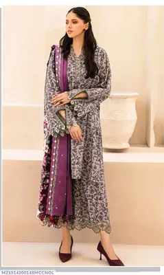 Grey Swiss Lawn 3Pcs Printed Suit for Women