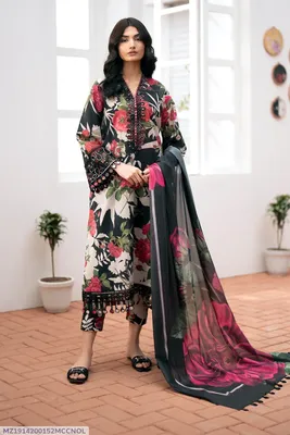 Multicolor Swiss Lawn 3Pcs Printed Suit for Women thumbnail 1