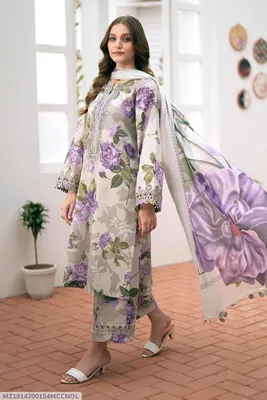 Women 3Pcs Swiss Lawn Grey Suit with Dupatta