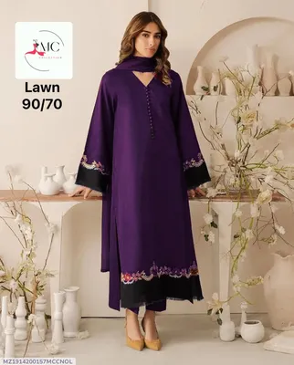 Purple Lawn 3Pcs Embroidered Suit for Women