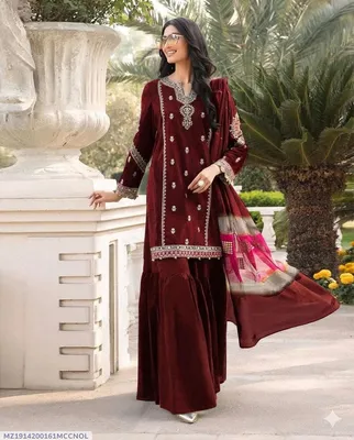 Maroon Embroidered Lawn 3Pcs Set for Women thumbnail 1
