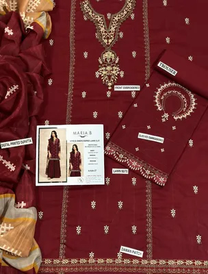 Maroon Embroidered Lawn 3Pcs Set for Women thumbnail 2
