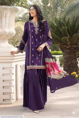 Purple Embroidered Lawn 3Pcs Set for Women thumbnail 1