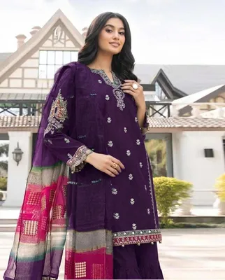 Purple Embroidered Lawn 3Pcs Set for Women thumbnail 2