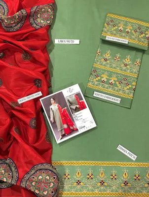 MIX TRENDING DESIGNS 3 Pcs Unstitched Embroidered Suit thumbnail 2