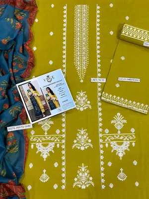 MIX TRENDING DESIGNS 3 Pcs Unstitched Embroidered Suit thumbnail 3