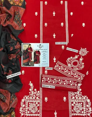 MIX TRENDING DESIGNS 3 Pcs Unstitched Embroidered Suit thumbnail 3