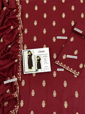 MIX TRENDING DESIGNS 3 Pcs Unstitched Embroidered Suit thumbnail 2