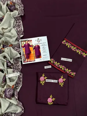 MIX TRENDING DESIGNS 3 Pcs Unstitched Embroidered Suit thumbnail 2