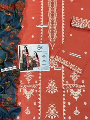 MIX TRENDING DESIGNS 3 Pcs Unstitched Embroidered Suit thumbnail 2