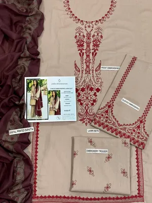 MIX TRENDING DESIGNS 3 Pcs Unstitched Embroidered Suit thumbnail 3