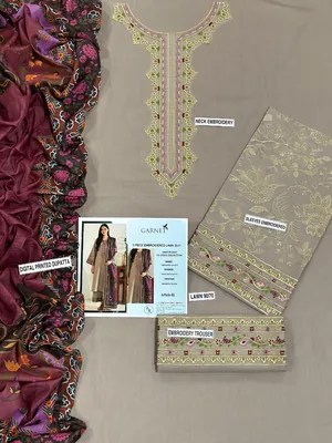 MIX TRENDING DESIGNS 3 Pcs Unstitched Embroidered Suit thumbnail 2