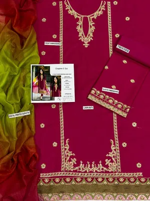 MIX TRENDING DESIGNS 3 Pcs Unstitched Embroidered Suit thumbnail 3