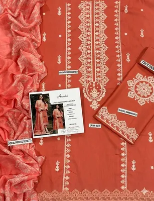 MIX TRENDING DESIGNS 3 Pcs Unstitched Embroidered Suit thumbnail 2