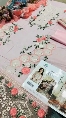 3 Pcs Women's Unstitched Chikankari Embroidered Suit thumbnail 3