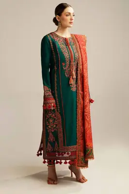HUSSAIN REHAR 3 Pcs Unstitched Embroidered Suit