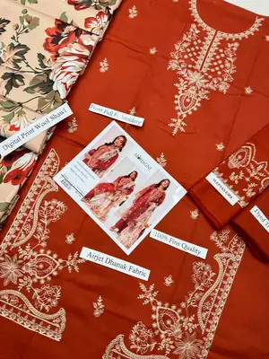 HIT ARTICLES MIX BRAND 3 Pcs Unstitched Embroidered Suit thumbnail 3