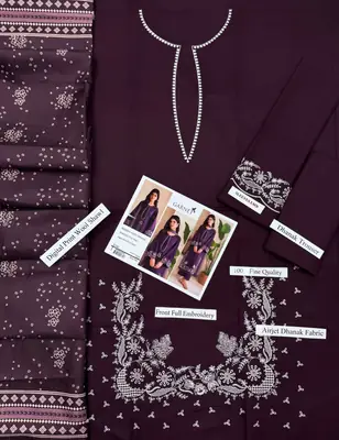 HIT ARTICLES MIX BRAND 3 Pcs Unstitched Embroidered Suit thumbnail 2