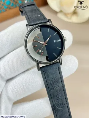 Men's Black Leather Round Dial Watch 20mm thumbnail 8