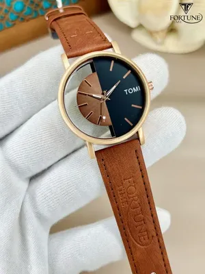 Men's Black Leather Round Dial Watch 20mm thumbnail 2