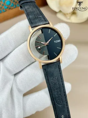 Men's Black Leather Round Dial Watch 20mm thumbnail 4