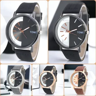 Men's Black Leather Round Dial Watch 20mm thumbnail 5