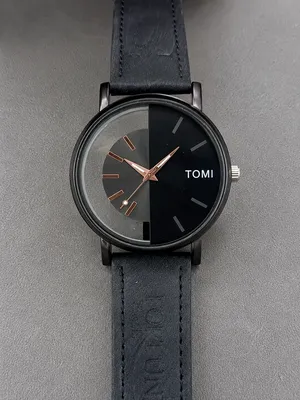 Men's Black Leather Round Dial Watch 20mm thumbnail 6