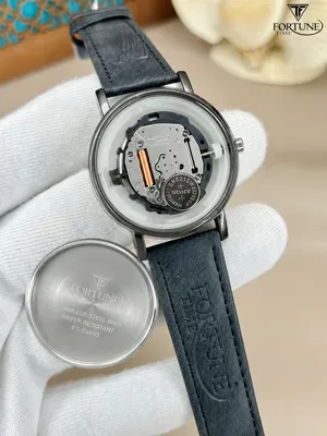 Men's Black Leather Round Dial Watch 20mm thumbnail 7