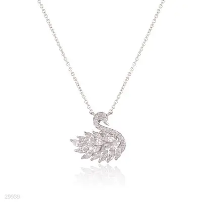 Silver Plated Korean Swan Zircon Necklace 