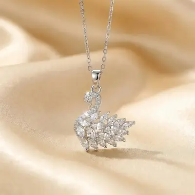 Silver Plated Korean Swan Zircon Necklace  thumbnail 2