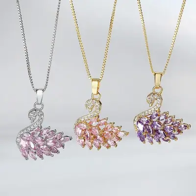 Silver Plated Korean Swan Zircon Necklace  thumbnail 3